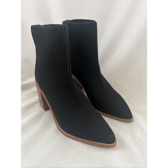 Steven Womens 6.5 Black‎ Nichol Wedge Heel Boot Ribbed Knit NEW - Picture 1 of 10